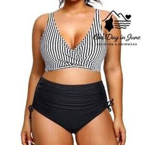 Charmleaks Plus Size Cross Front Crop Bikini Swimsuit Size XXL